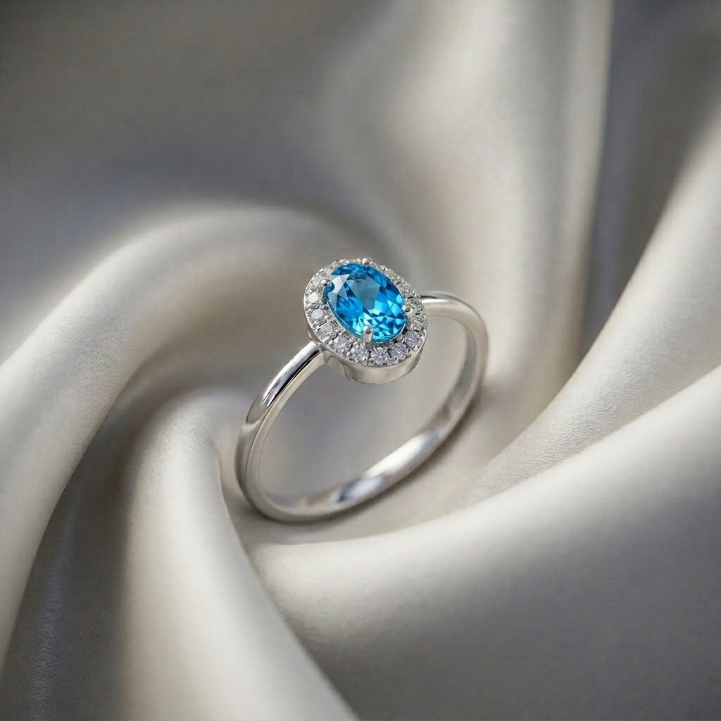 Natural Swiss Blue Topaz Venus Ring in 925 Sterling Silver
