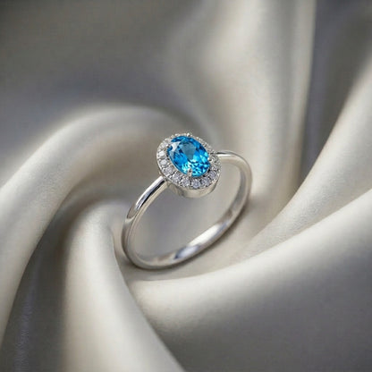 Natural Swiss Blue Topaz Venus Ring in 925 Sterling Silver