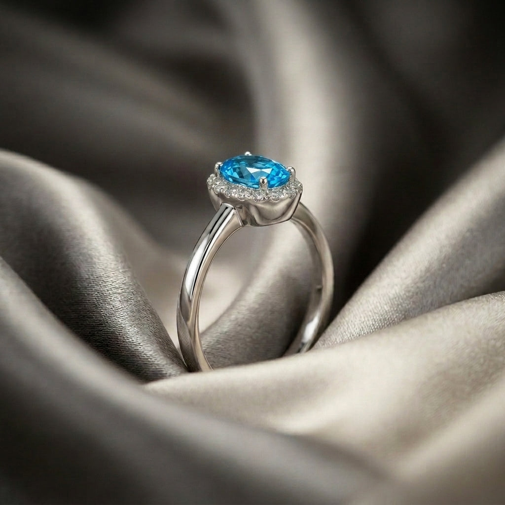 Natural Swiss Blue Topaz Venus Ring in 925 Sterling Silver