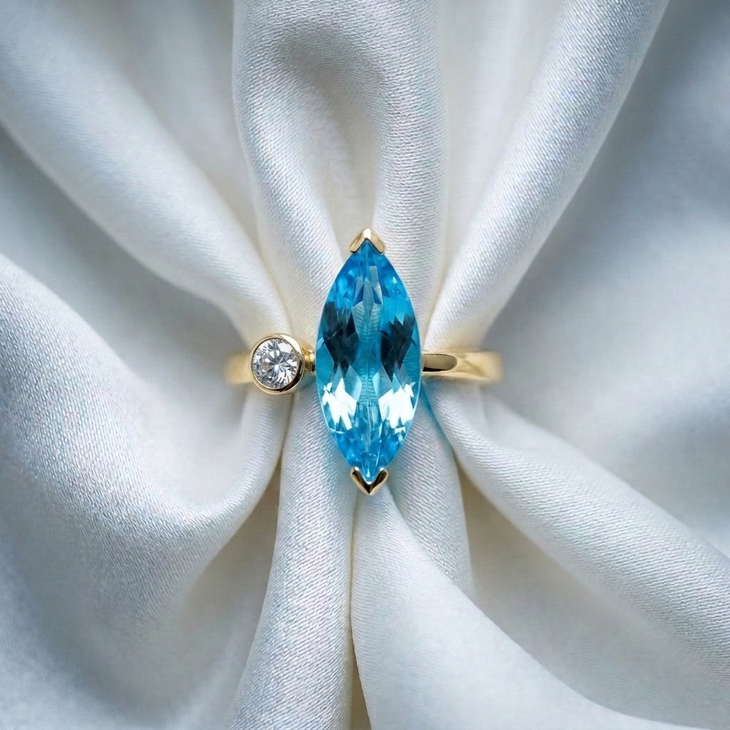Natural Swiss Blue Topaz Marquise Ring in 925 Sterling Silver