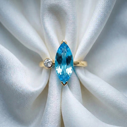 Natural Swiss Blue Topaz Marquise Ring in 925 Sterling Silver