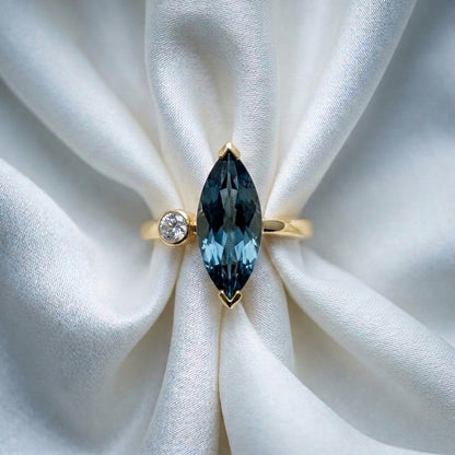 Natural London Blue Topaz Marquise Ring in 925 Sterling Silver