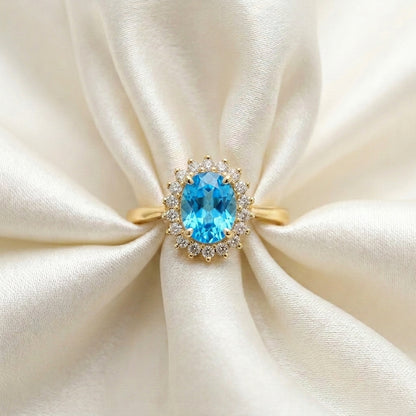 Natural Swiss Blue Topaz The Dahlia Ring in 925 Sterling Silver