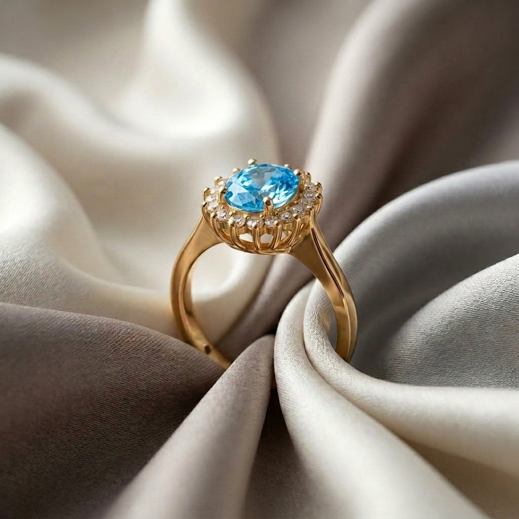 Natural Swiss Blue Topaz The Dahlia Ring in 925 Sterling Silver