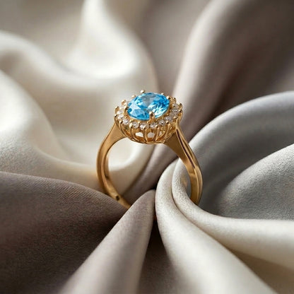 Natural Swiss Blue Topaz The Dahlia Ring in 925 Sterling Silver