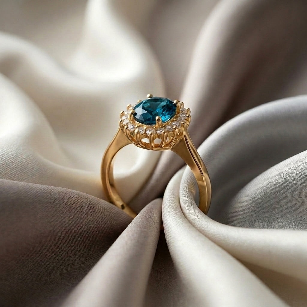 Natural London Blue Topaz The Dahlia Ring in 925 Sterling Silver
