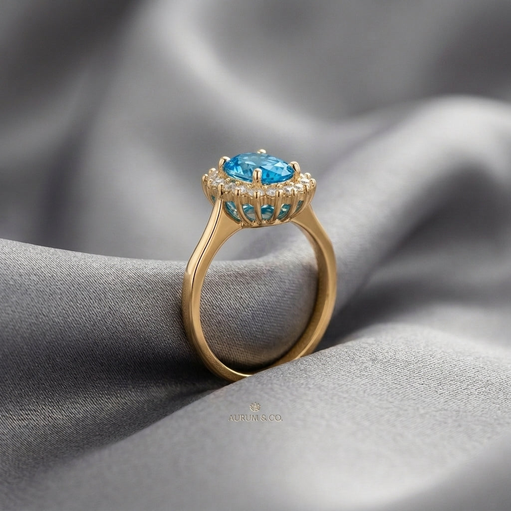 Natural Swiss Blue Topaz The Dahlia Ring in 925 Sterling Silver