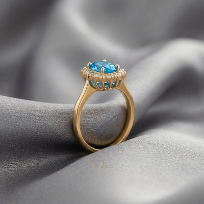 Natural Swiss Blue Topaz The Dahlia Ring in 925 Sterling Silver