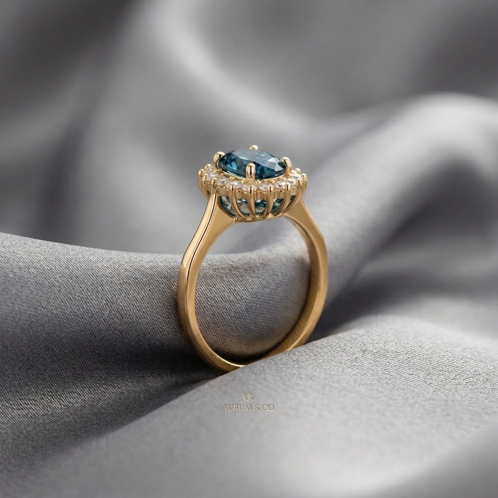 Natural London Blue Topaz The Dahlia Ring in 925 Sterling Silver