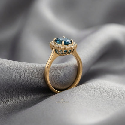 Natural London Blue Topaz The Dahlia Ring in 925 Sterling Silver