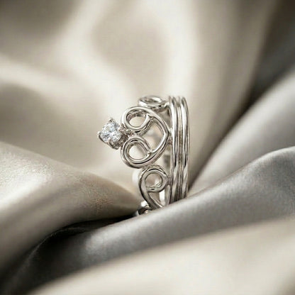 Natural White Topaz Crown Ring in 925 Sterling Silver