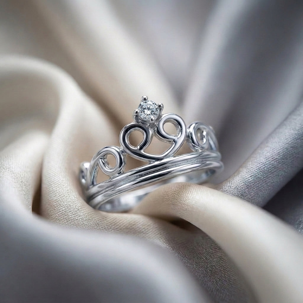 Natural White Topaz Crown Ring in 925 Sterling Silver