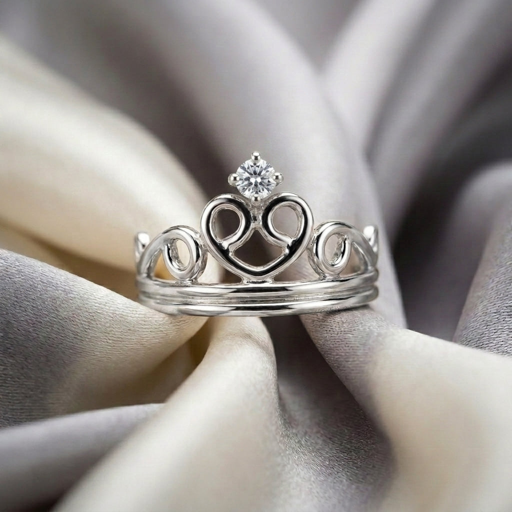 Natural White Topaz Crown Ring in 925 Sterling Silver
