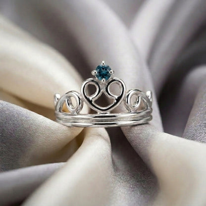 Natural London Blue Topaz Crown Ring in 925 Sterling Silver