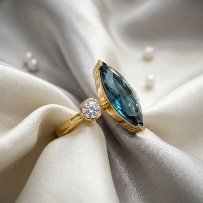 Natural London Blue Topaz Marquise Ring in 925 Sterling Silver
