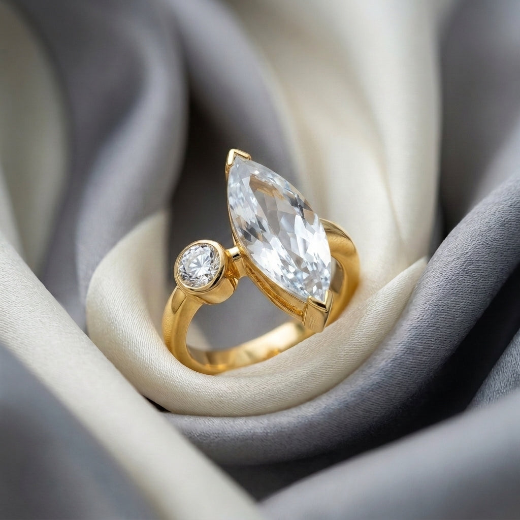 Natural White Topaz Marquise Ring in 925 Sterling Silver