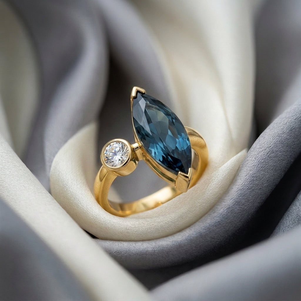 Natural London Blue Topaz Marquise Ring in 925 Sterling Silver