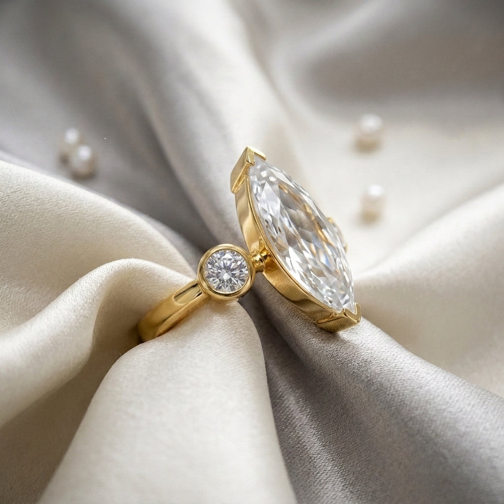 Natural White Topaz Marquise Ring in 925 Sterling Silver