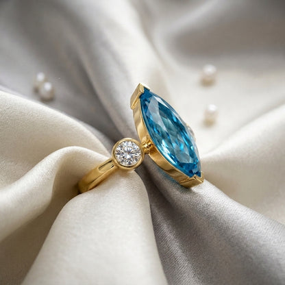 Natural Swiss Blue Topaz Marquise Ring in 925 Sterling Silver