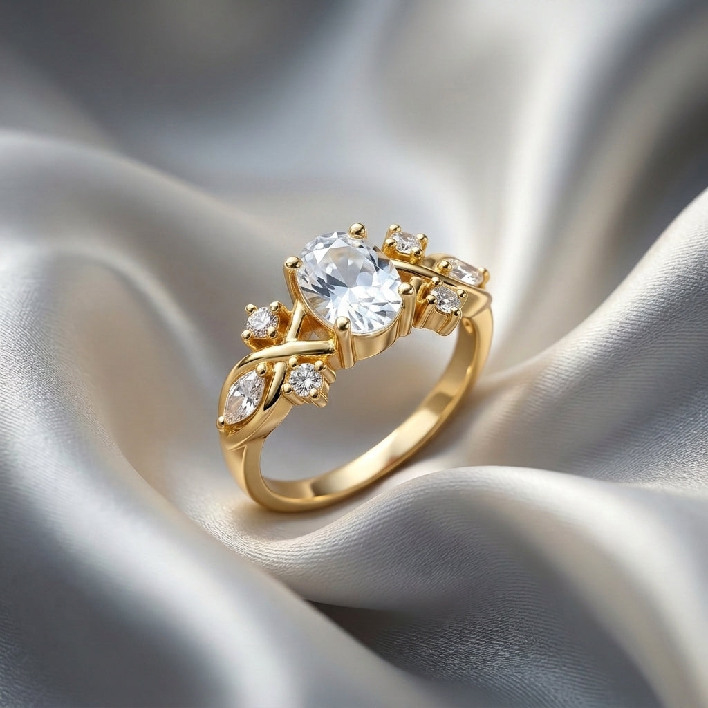 Natural White Topaz The Willow Ring in 925 Sterling Silver