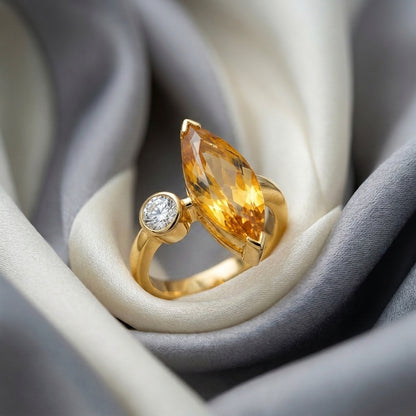 Natural Citrine Marquise Ring in 925 Sterling Silver