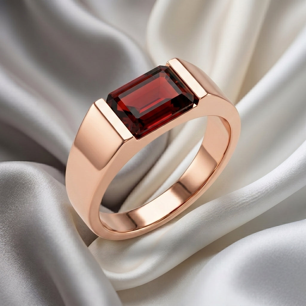 Natural Red Garnet Prestige Ring in 925 Sterling Silver