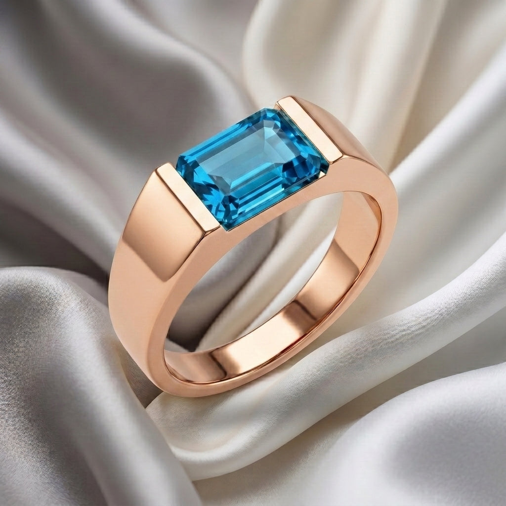 Natural Swiss Blue Topaz Prestige Ring in 925 Sterling Silver