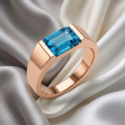 Natural Swiss Blue Topaz Prestige Ring in 925 Sterling Silver