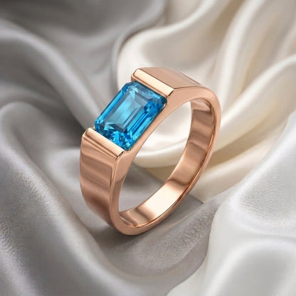 Natural Swiss Blue Topaz Prestige Ring in 925 Sterling Silver