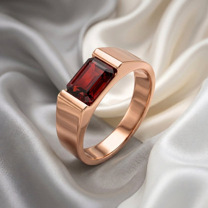 Natural Red Garnet Prestige Ring in 925 Sterling Silver