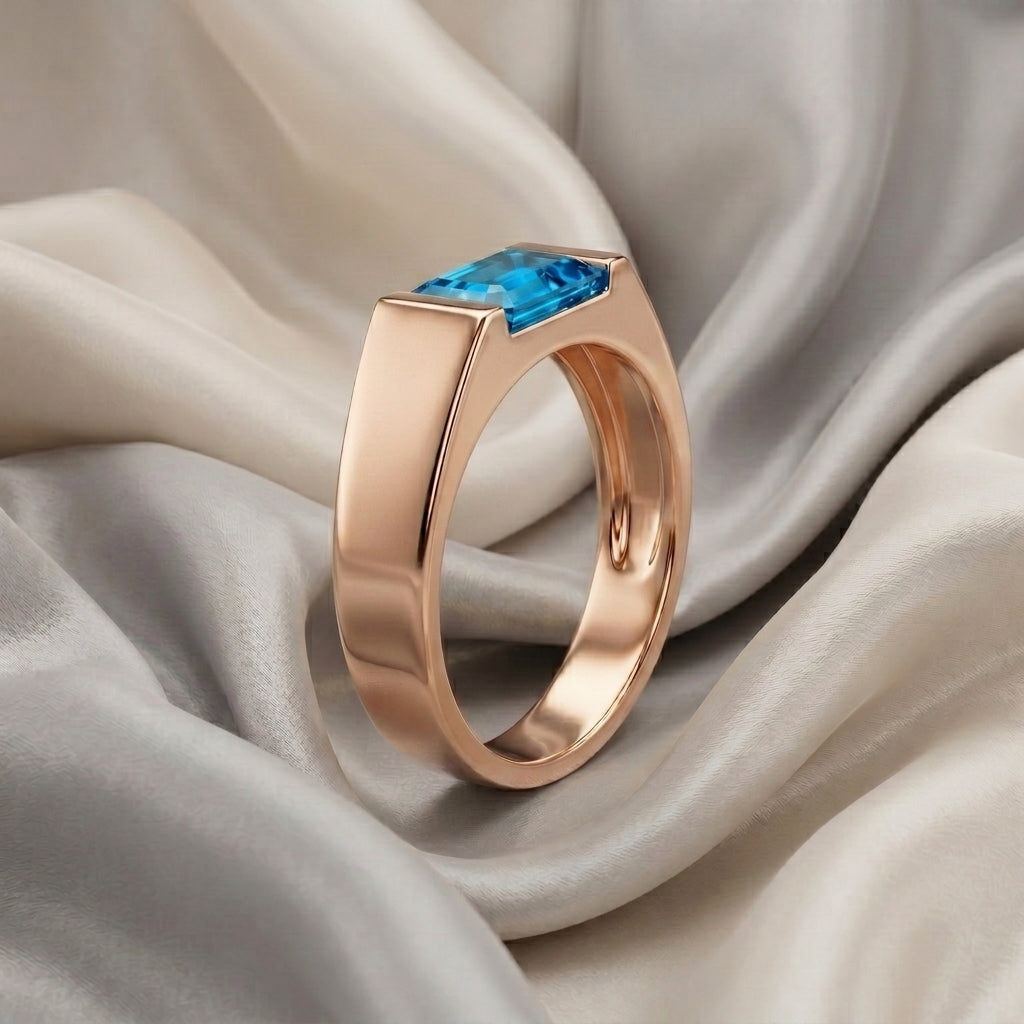 Natural Swiss Blue Topaz Prestige Ring in 925 Sterling Silver