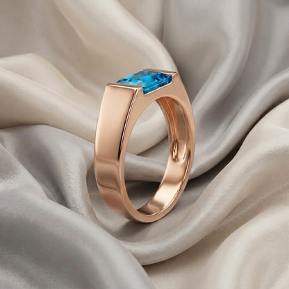 Natural Swiss Blue Topaz Prestige Ring in 925 Sterling Silver