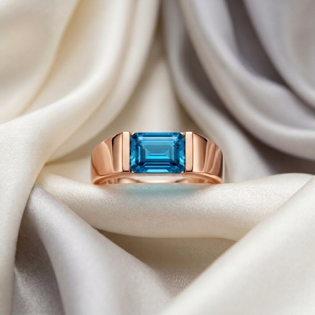 Natural Swiss Blue Topaz Prestige Ring in 925 Sterling Silver