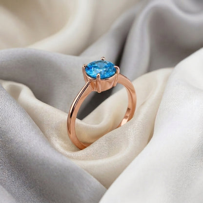 Natural Swiss Blue Topaz The Ever Ring in 925 Sterling Silver