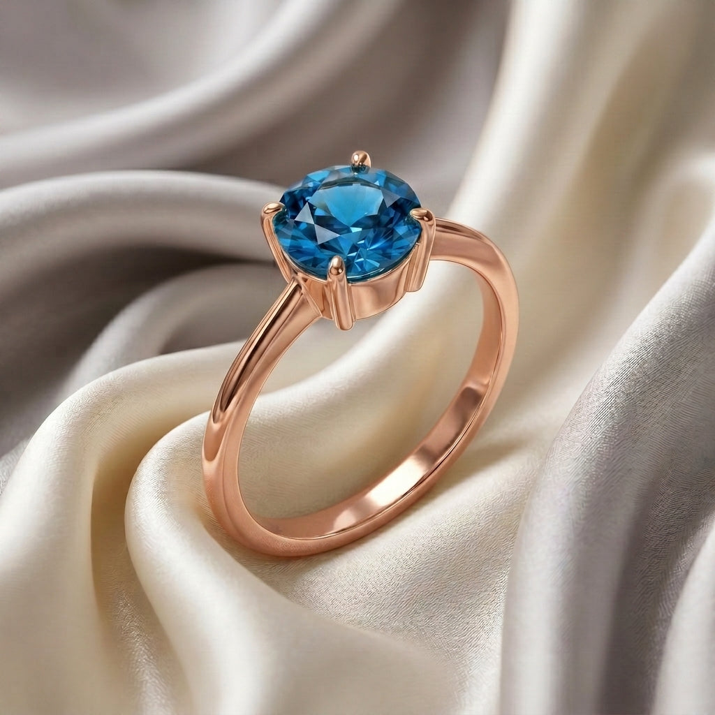Natural Swiss Blue Topaz The Ever Ring in 925 Sterling Silver