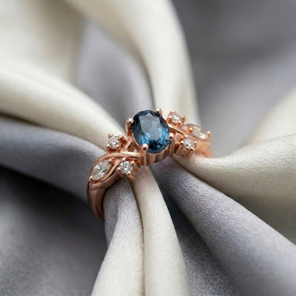 Natural London Blue Topaz The Willow Ring in 925 Sterling Silver