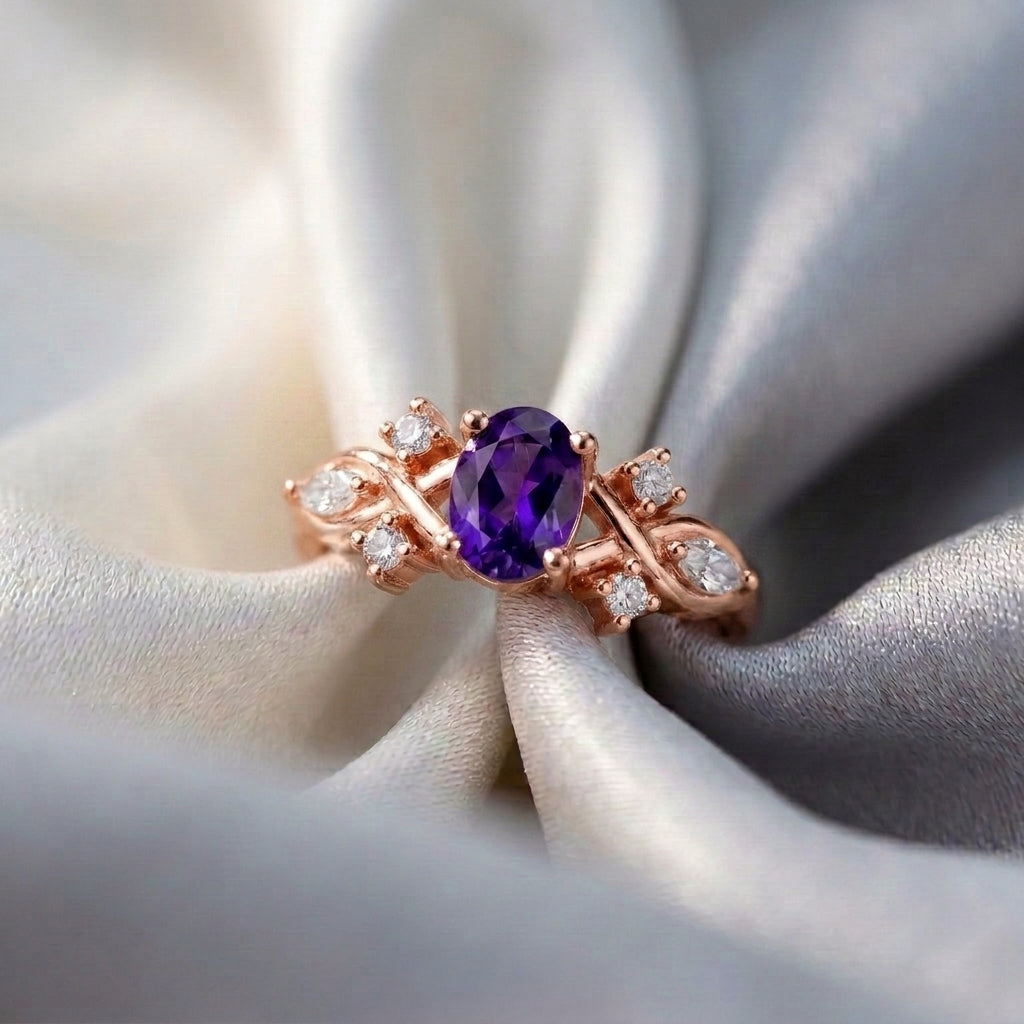 Natural Amethyst The Willow Ring in 925 Sterling Silver