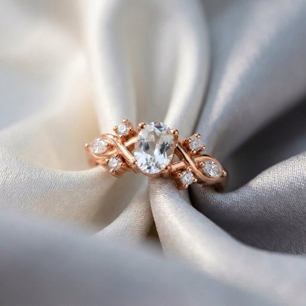 Natural White Topaz The Willow Ring in 925 Sterling Silver