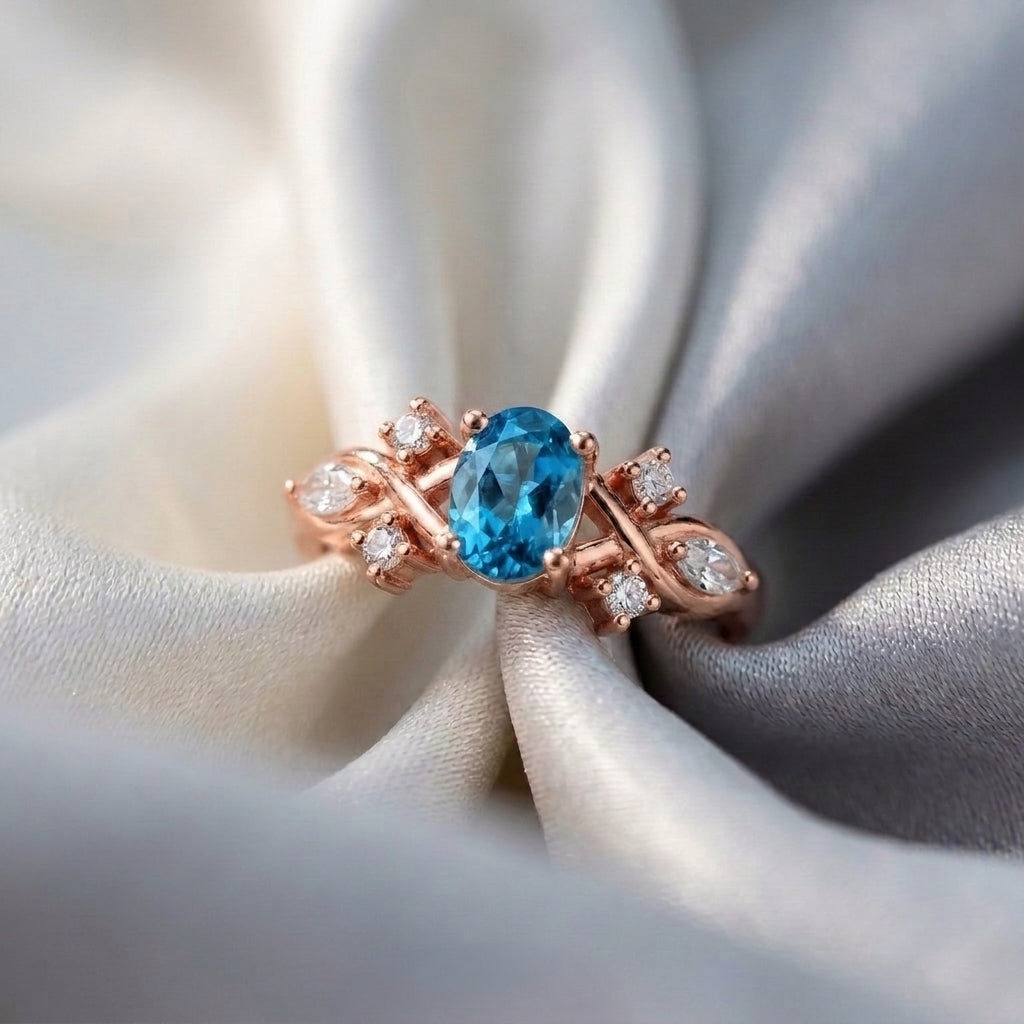 Natural Swiss Blue Topaz The Willow Ring in 925 Sterling Silver