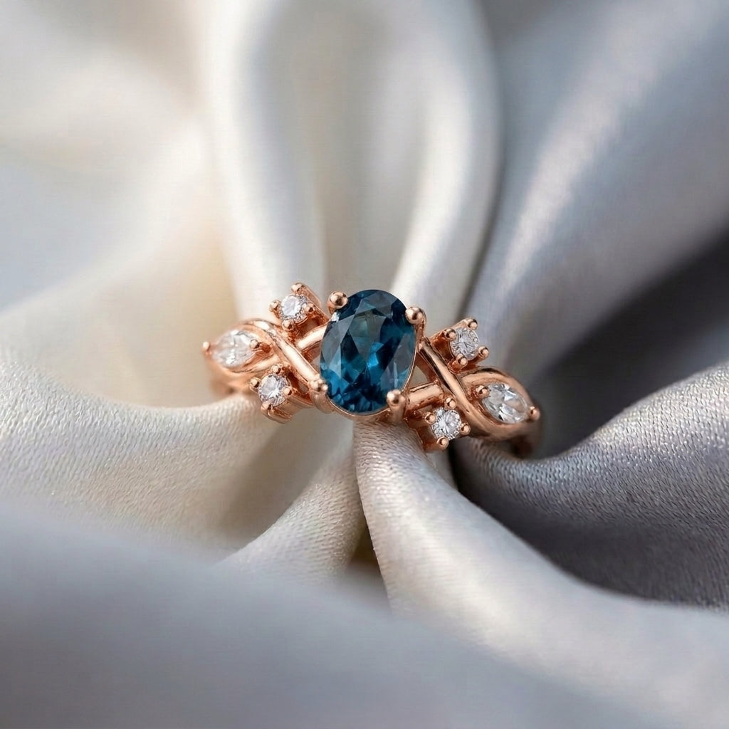 Natural London Blue Topaz The Willow Ring in 925 Sterling Silver