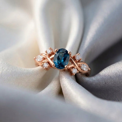Natural London Blue Topaz The Willow Ring in 925 Sterling Silver