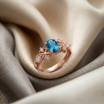 Natural Swiss Blue Topaz The Willow Ring in 925 Sterling Silver