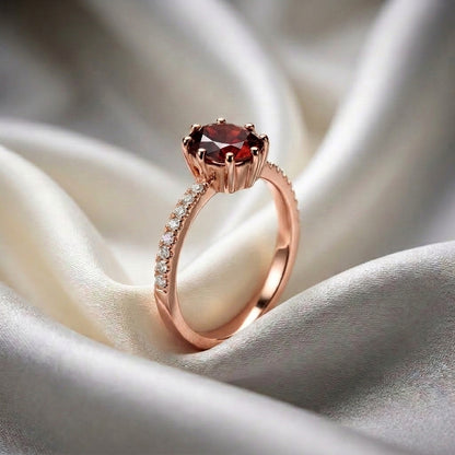 Natural Red Garnet Serenity Ring in 925 Sterling Silver