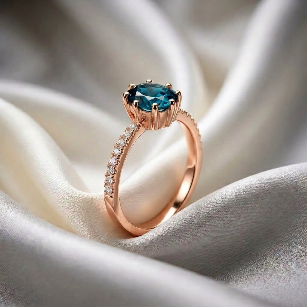 Natural London Blue Topaz Serenity Ring in 925 Sterling Silver