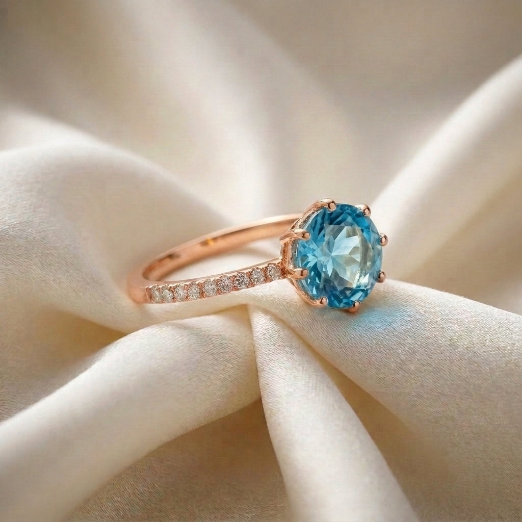 Natural Swiss Blue Topaz Serenity Ring in 925 Sterling Silver