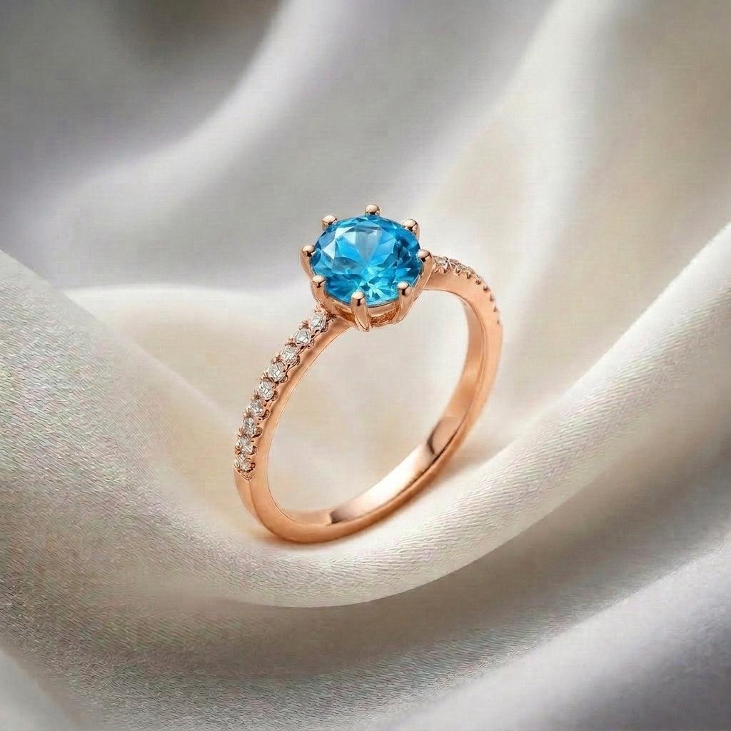 Natural Swiss Blue Topaz Serenity Ring in 925 Sterling Silver