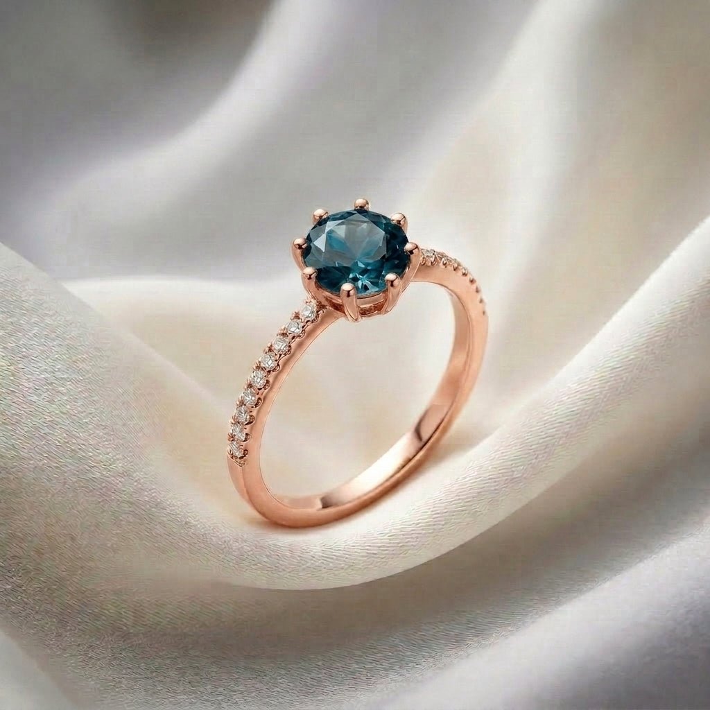 Natural London Blue Topaz Serenity Ring in 925 Sterling Silver