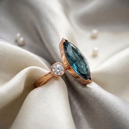 Natural London Blue Topaz Marquise Ring in 925 Sterling Silver