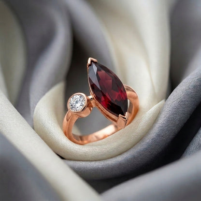 Natural Red Garnet Marquise Ring in 925 Sterling Silver