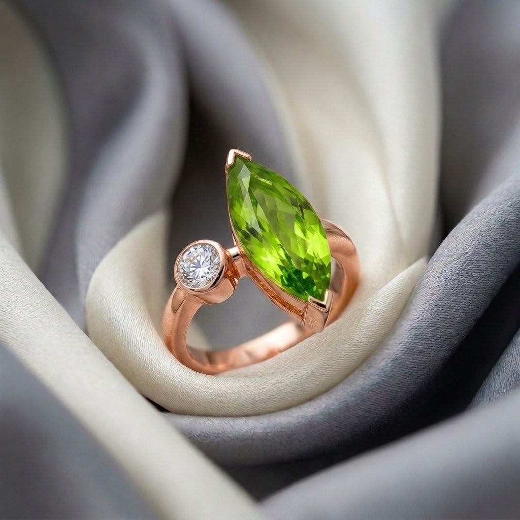 Natural Peridot Marquise Ring in 925 Sterling Silver